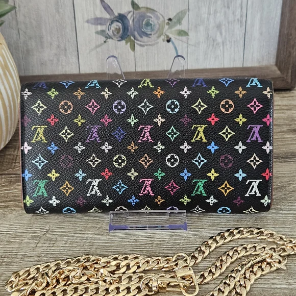 Louis Vuitton Murakami Monogram Sarah Wallet with Elegant Crossbody Chain - Picture 2 of 11